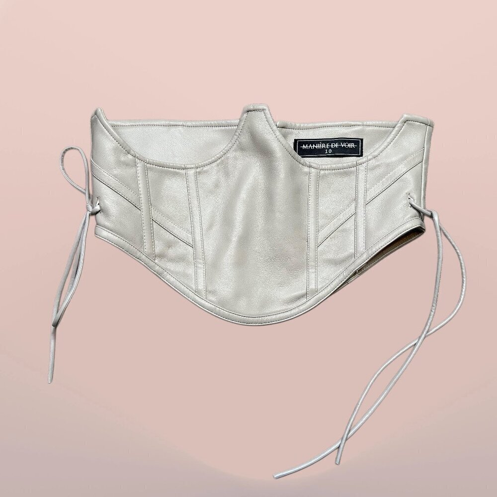 Manière De Voir Beige Grey Corset Leather Top Size 10